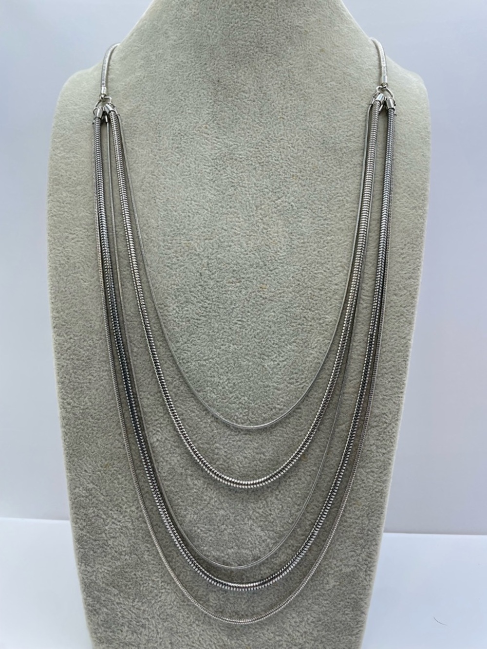 Silver Layered Snake Chain Necklace Multi Strand Statement Jewelry Boho Modern